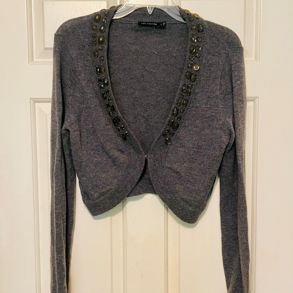 The Limited Charcoal Cropped Knit Sweater